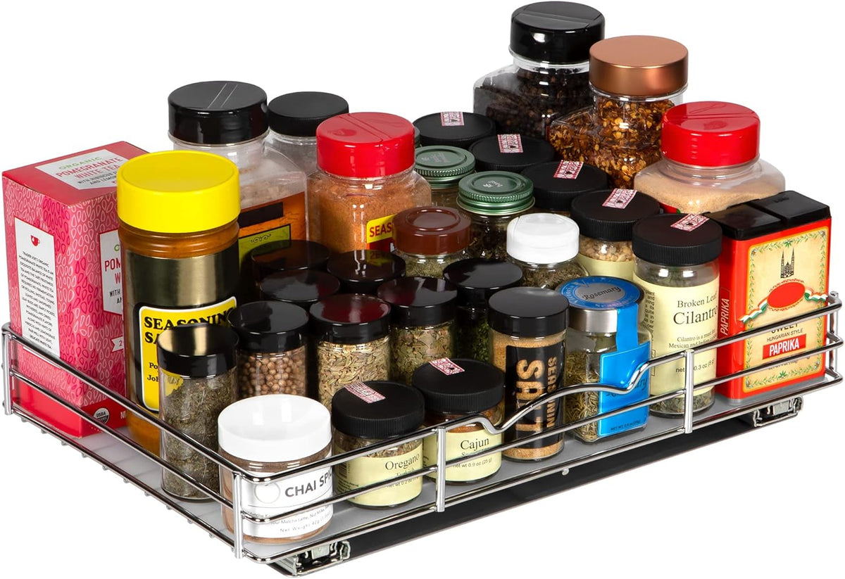 Pull Out Cabinet Organizer for Spices, Cans - Heavy Duty with Lifetime Limited Warranty- Pull Out