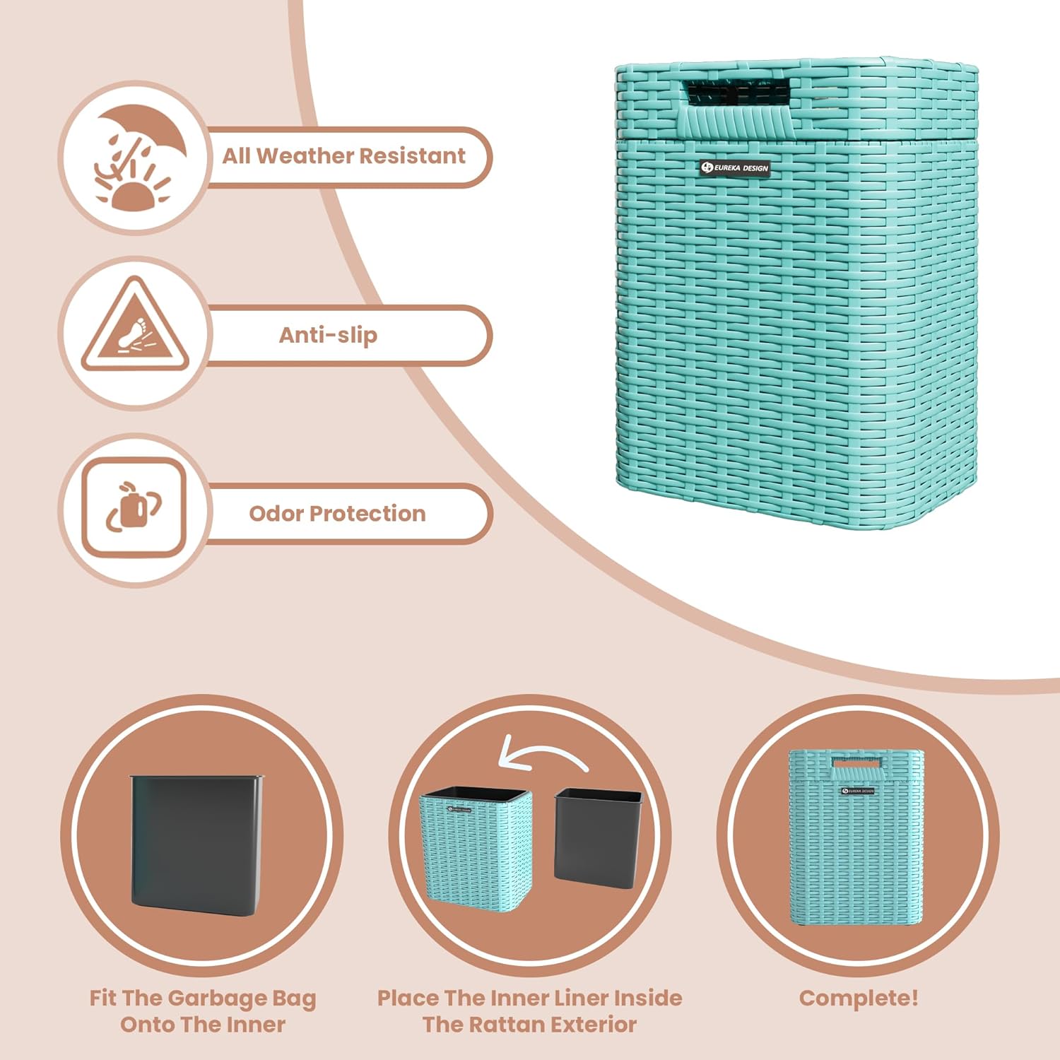 Ypati Handwoven Rattan Trash Can with Lid, Indoor and Outdoor, 4.5 Gallon with Complementary Shelf