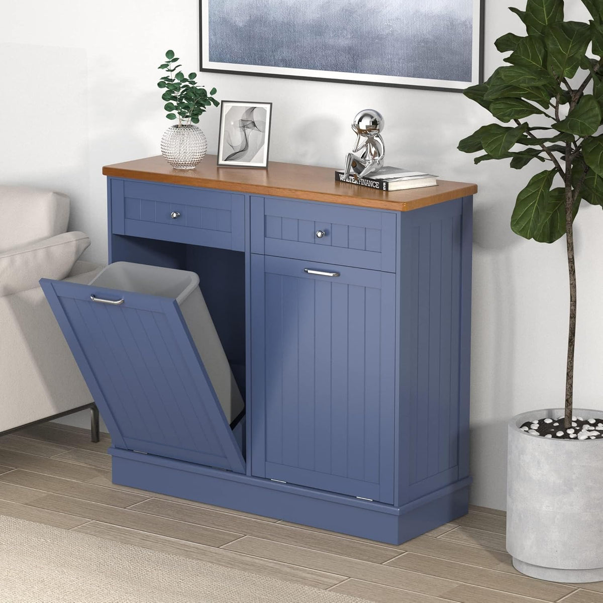 Betterhood Tilt Out Trash Cabinet 10 Gallon Wooden Free Standing Laundry Sorter Cabine,Recycling