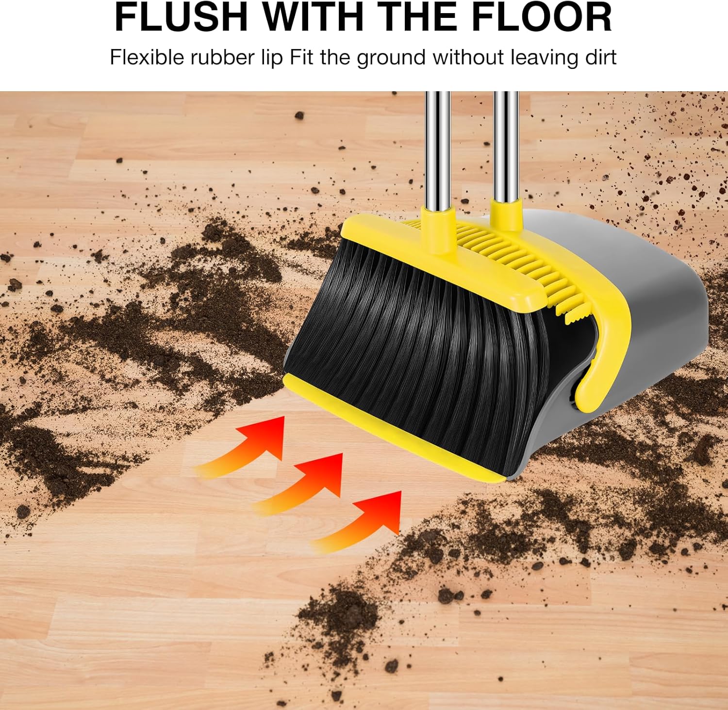 NACENA Broom and Dustpan Set, 52-in Long Adjustable Handle Broom Dustpan Combo with Dustpan Teeth