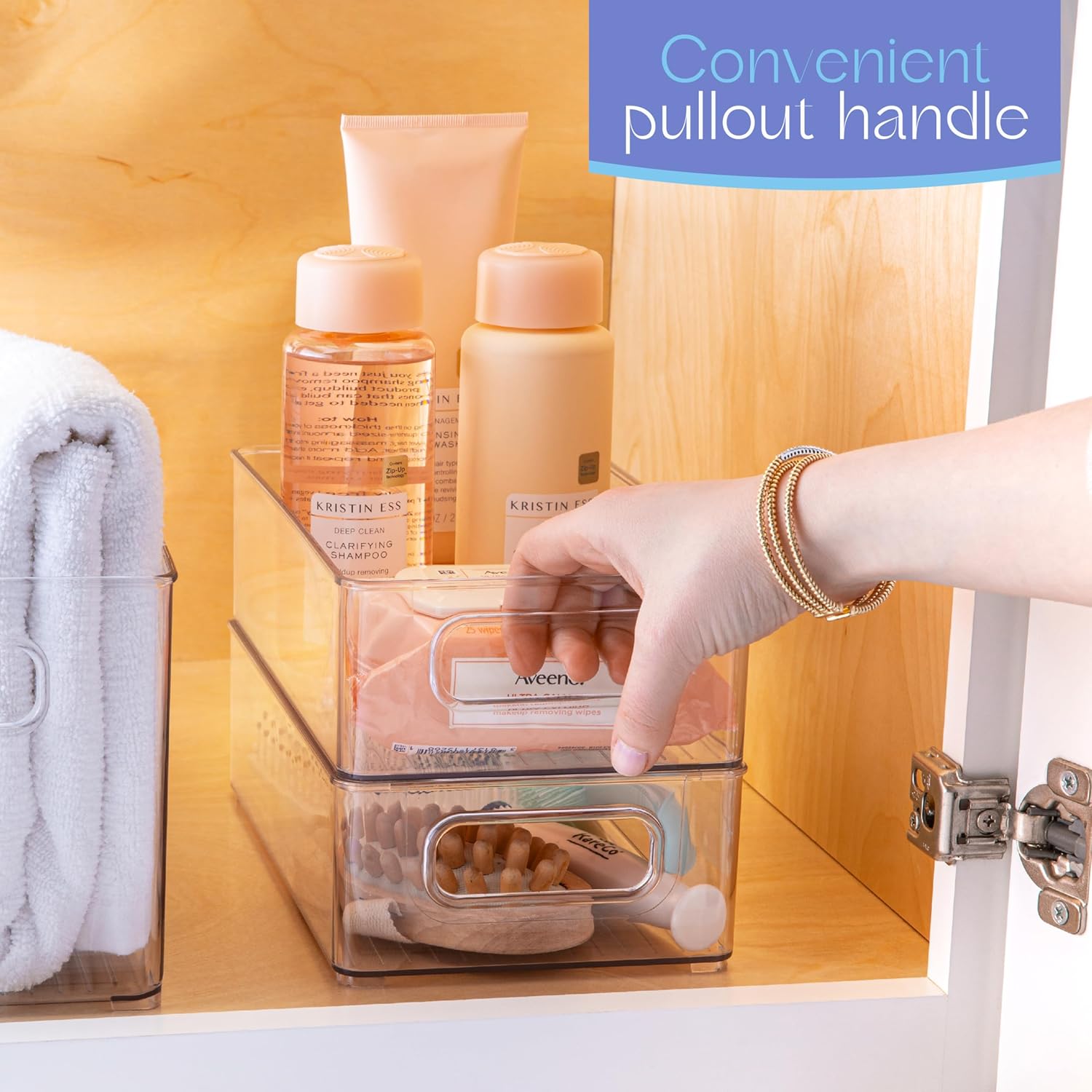 Plastic Food Storage 2 Pack Clear Container Bin with Handles for Organizing Kitchen, Pantry