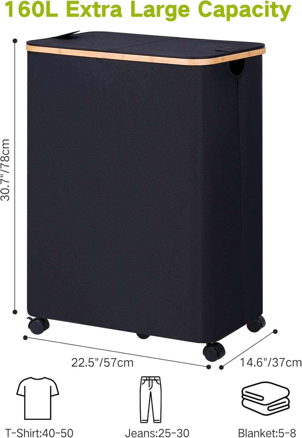 efluky Double Laundry Hamper with Wheels, Divided Laundry Hamper with Removable Bags, 2 Section