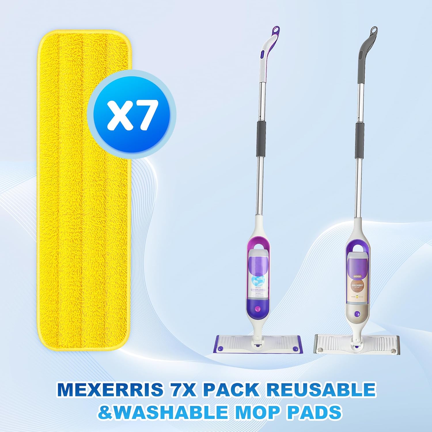 7 Count Reusable Mop Pads for Swiffer PowerMop -MEXERRIS Microfiber Wet Mops Refills PowerMop Pads