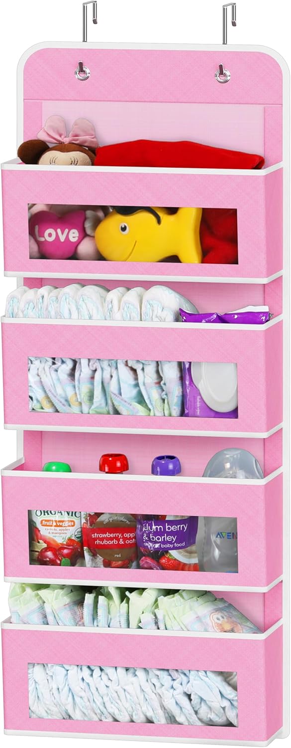 Simple Houseware 4 Clear Window Pocket Over Closet Door Storage Hanging Organizer for Bedroom