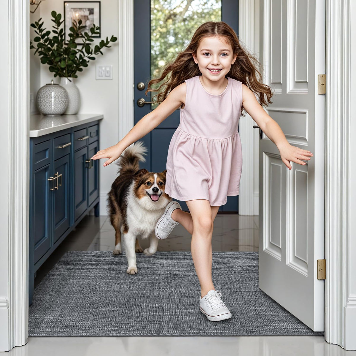 LUMI Ultra Thin Door Mat for Entryway,32"x48" Low Profile Non Slip Rubber Backing Indoor Doormat