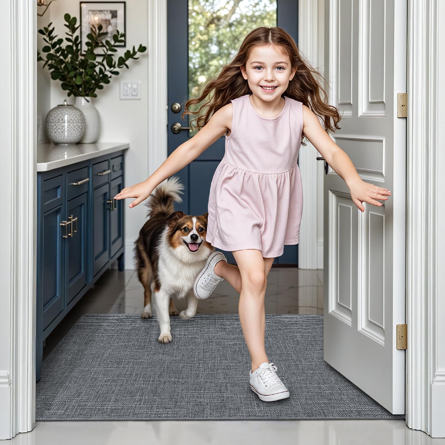 LUMI Ultra Thin Door Mat for Entryway,36"x56" Low Profile Non Slip Rubber Backing Indoor Doormat