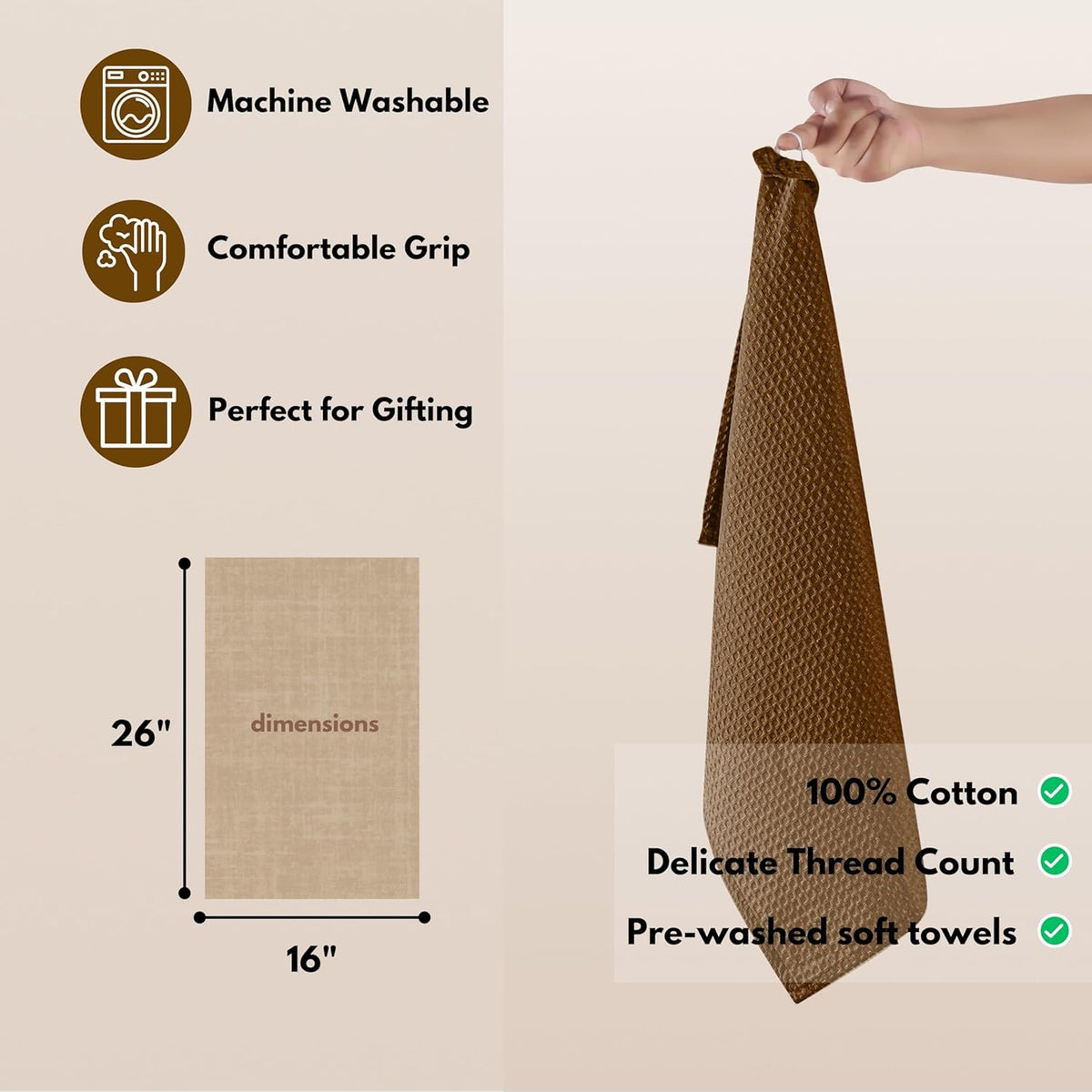 Native Fab Waffle Weave Dish Towels 12 Pack 100% Cotton, 16x26 Inches, Super Absorbent, Quick Dry