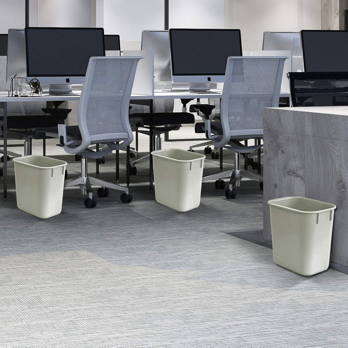 Acrimet Wastebasket, Deskside Bin, 3.25 Gallon/13 Quart/ 12 Liter (Plastic) (Light Gray Color) (Set