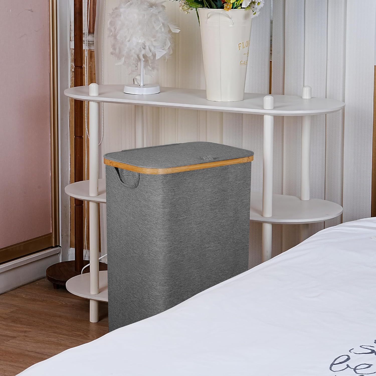 Laundry Basket with Wheels,100L Hampers for Laundry,Large Laundry Hamper with Lid and Bamboo
