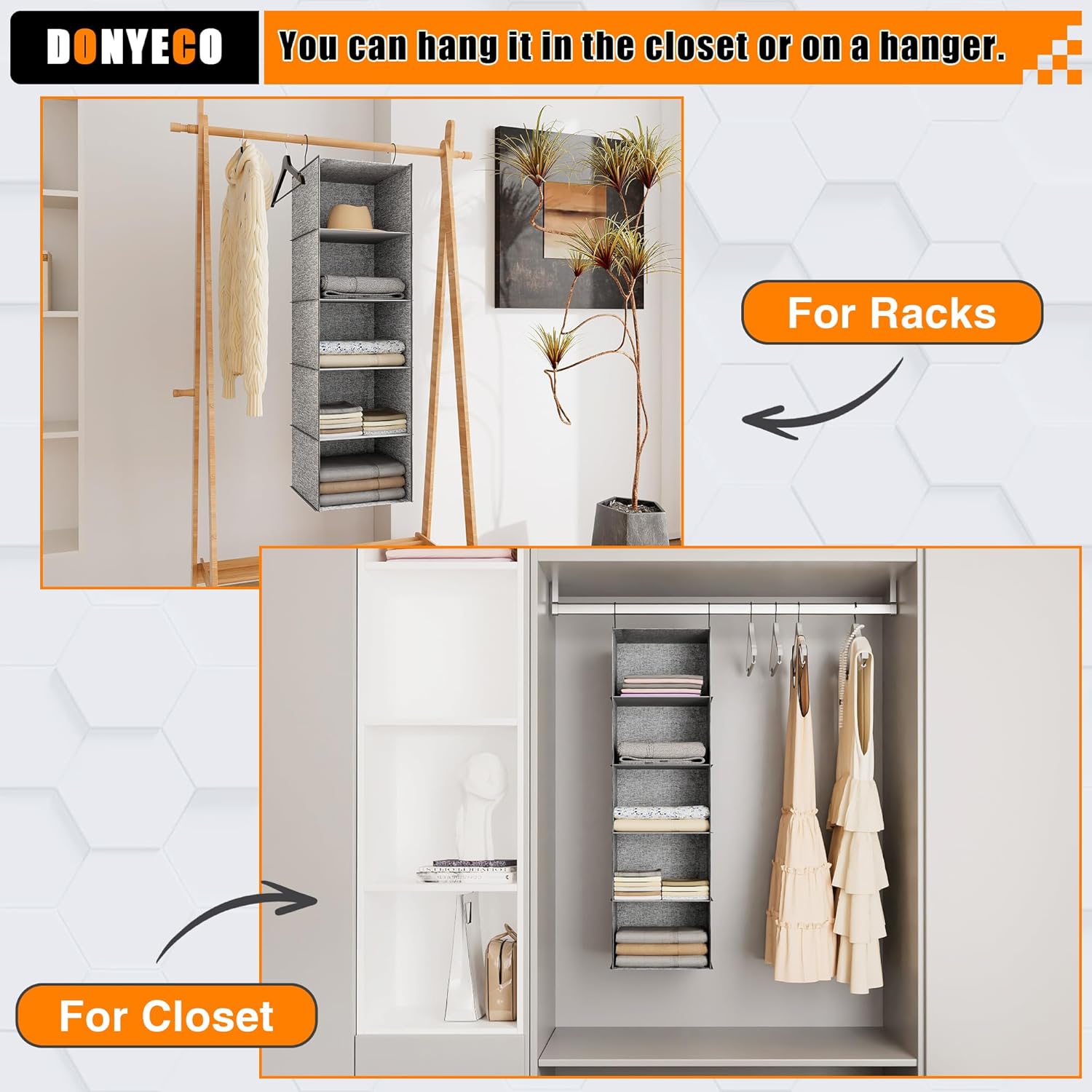 5-Shelf Hanging Storage Closet Organizer, Linen Rv Storage and Organization for Wardrobe, Inside