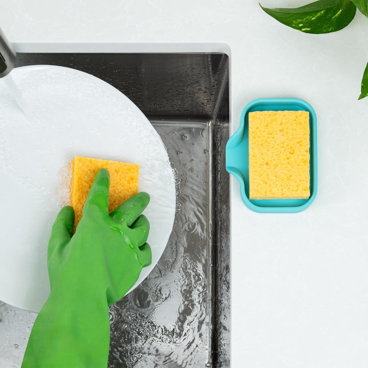 Zulay Kitchen Small Silicone Sponge Holder (4.9x3.3”) – Space-Saving Sink Organizer Tray for