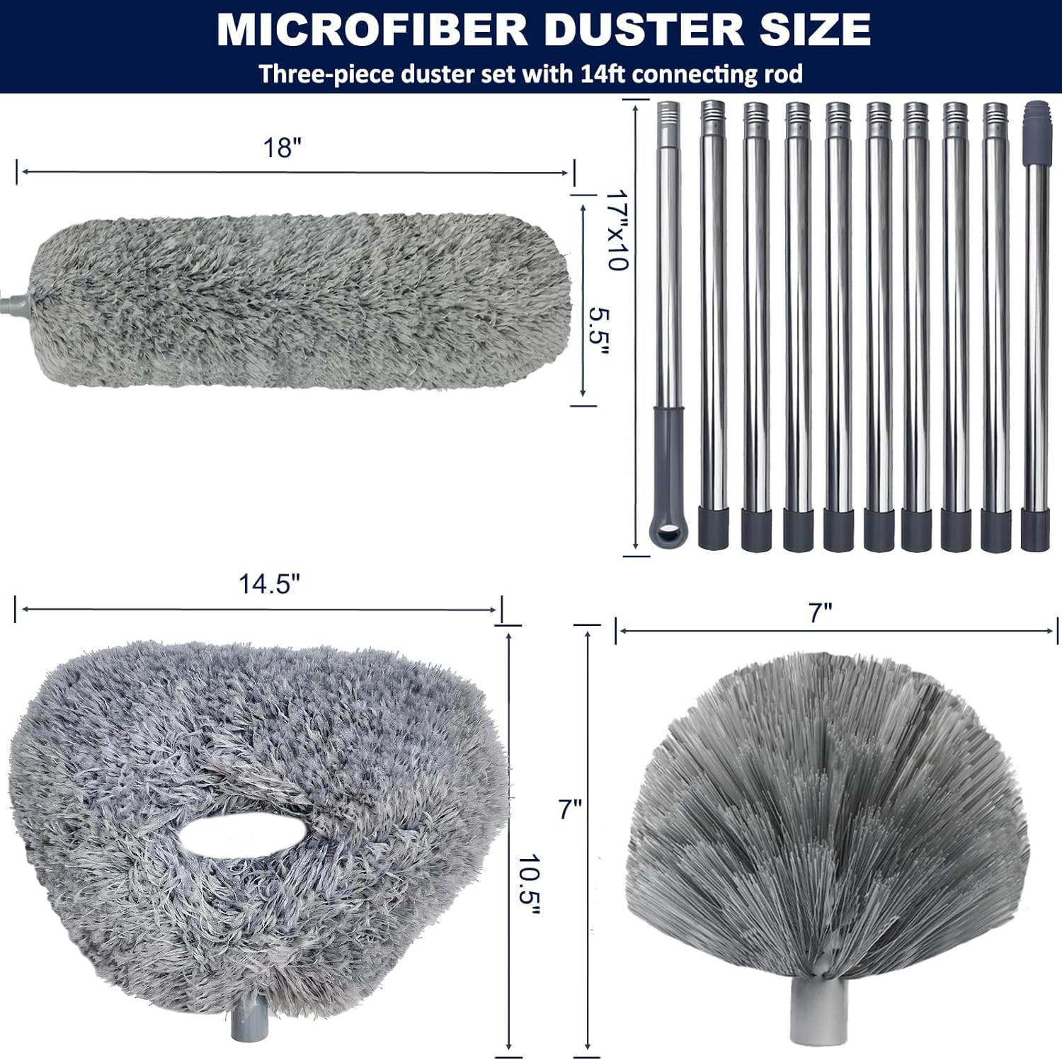20+ Ft High Reach Ceiling Fan Duster & Cobweb & Corner Brush Duster with 3-14 ft Spliceable Pole