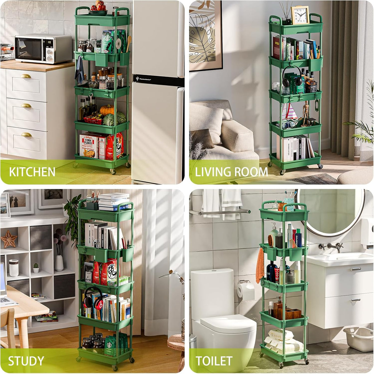 5 Tier Rolling Cart Organizer,Bathroom Cart Organizers with Wheels Laundry Room Organization Mobile