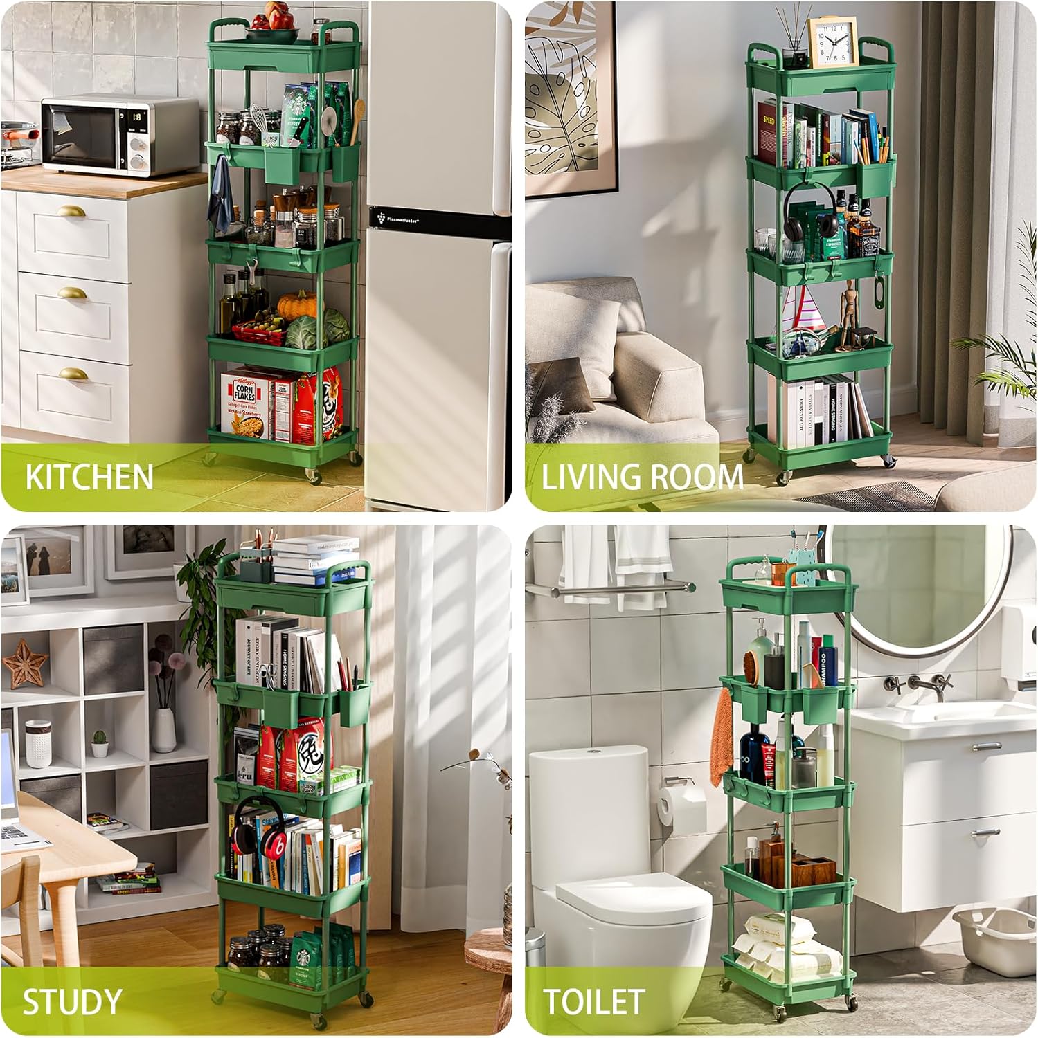 5 Tier Rolling Cart Organizer,Bathroom Cart Organizers with Wheels Laundry Room Organization Mobile