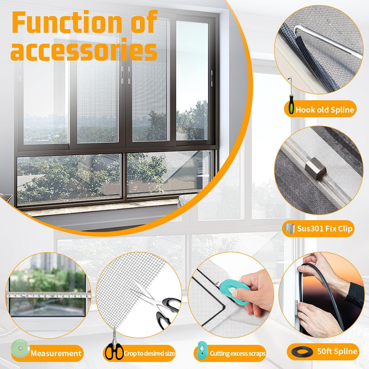 Window Screen Replacement,Screen Door Repair Kit, 48"x178" Grey Window Screen Mesh,Including 50 FT