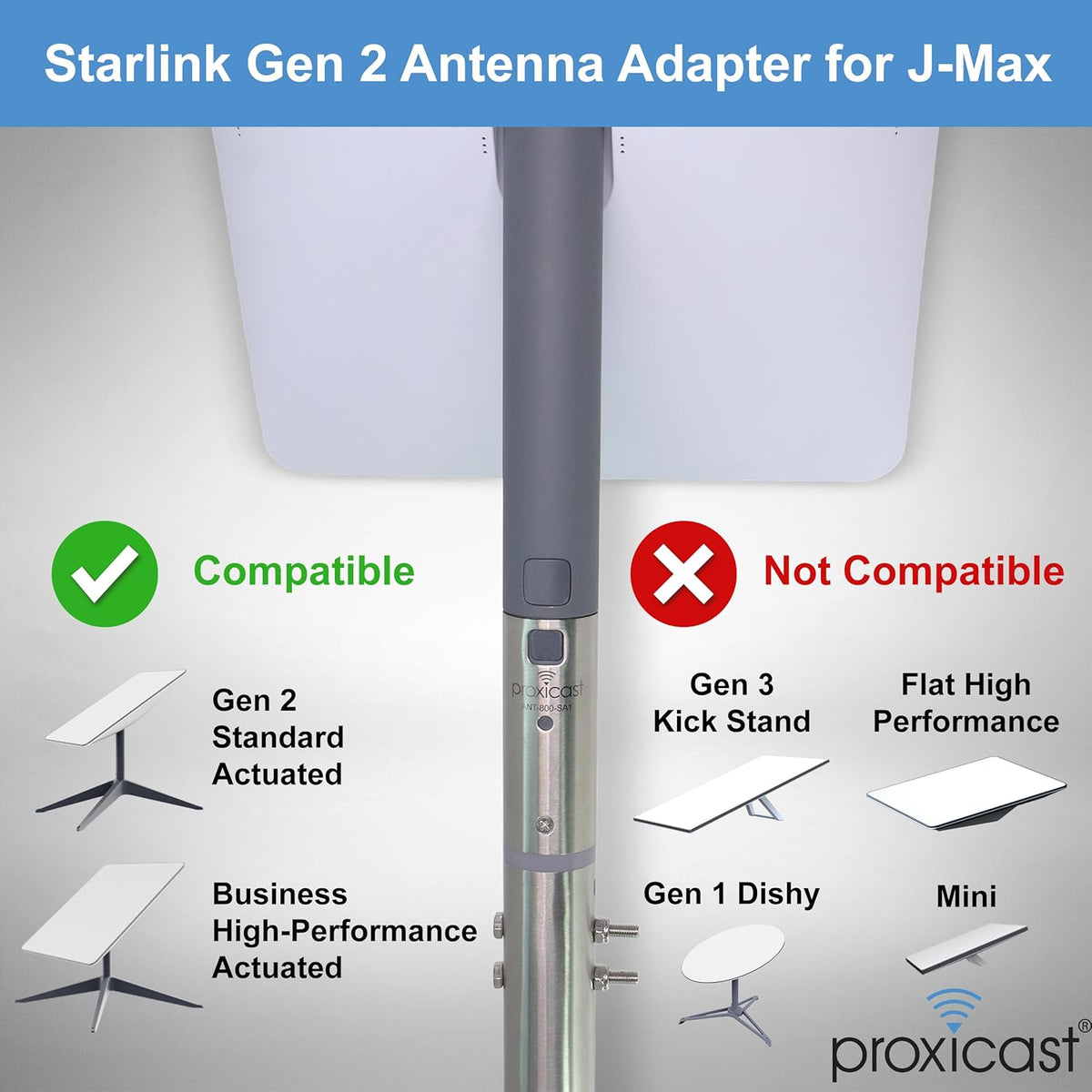Proxicast Starlink Antenna Adapter for J-Max Antenna Mounts - Stainless Steel Coupler for V2