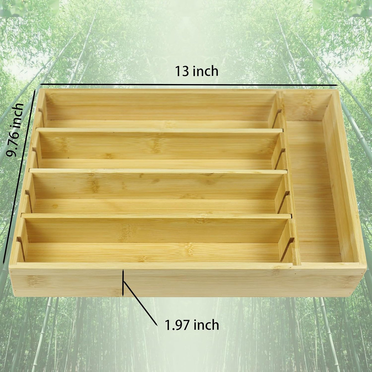 Kitchen Bamboo Drawer Organizer - 5 Slots Total Silverware Organizer for Flatware, Cutlery &