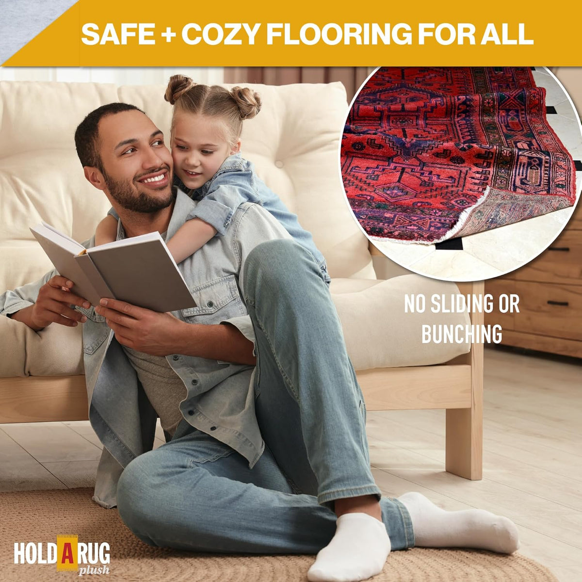 Hold-a-Rug Plush 8' x 10' Nonskid, Nonslip Rug Pad, Reversible Gripper, ¼ Thick, Safe for All