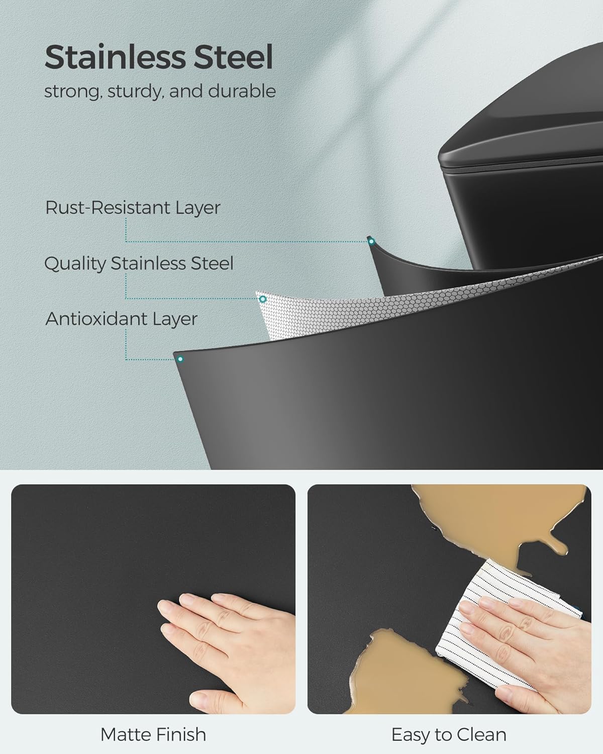 SONGMICS Slim Trash Can, 13-Gallon (50 L) Garbage Can for Narrow Spaces with Soft-Close Lid, Inner