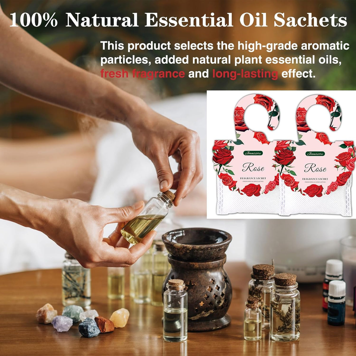 15 Packs Rose Scented Sachets Bag for Drawers and Closets, Air Freshener for Home Fragrance Sachet