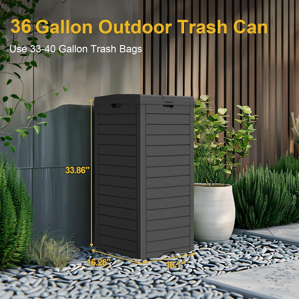 31 Gallon Outdoor Trash Can with Tiered Lid and Drip Tray,Waterproof Resin Waste Bin