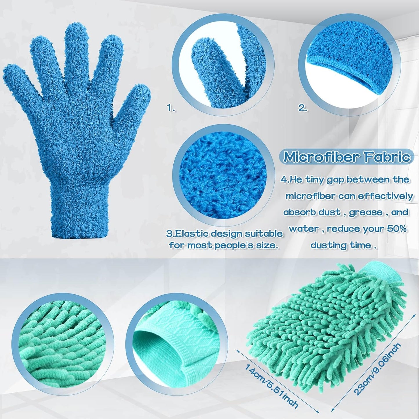 6 Pcs Microfiber Dusting Mitt Gloves Microfiber Washable Dusting Gloves Car Wash Mitt for Leaf