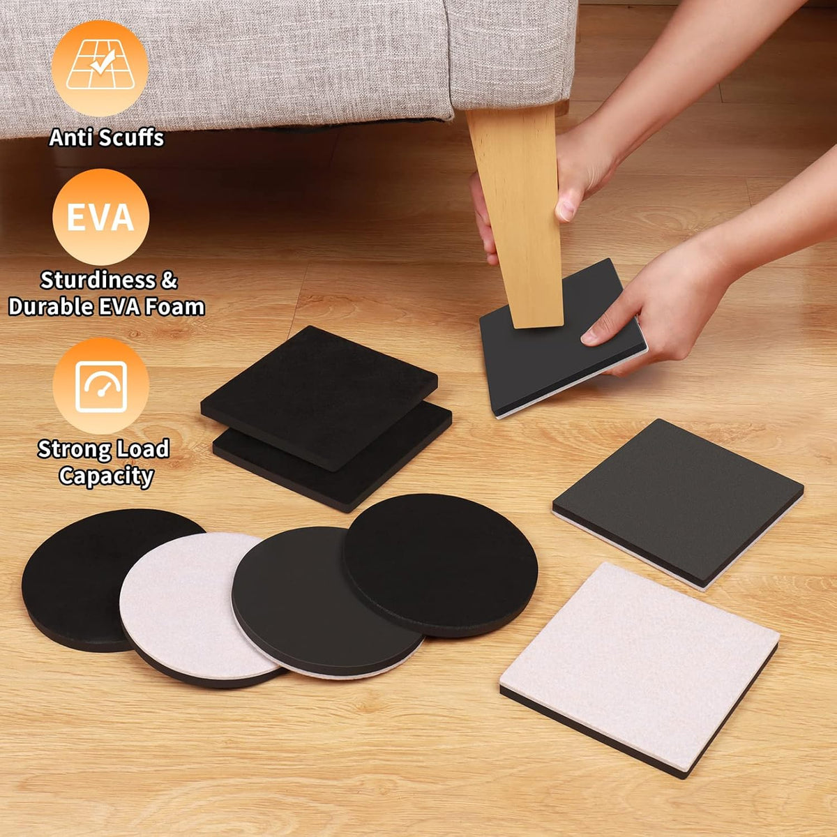 Ezprotekt 5" Square Felt Furniture Movers Sliders for Hardwood Floors, 8 Pcs Reusable Felt