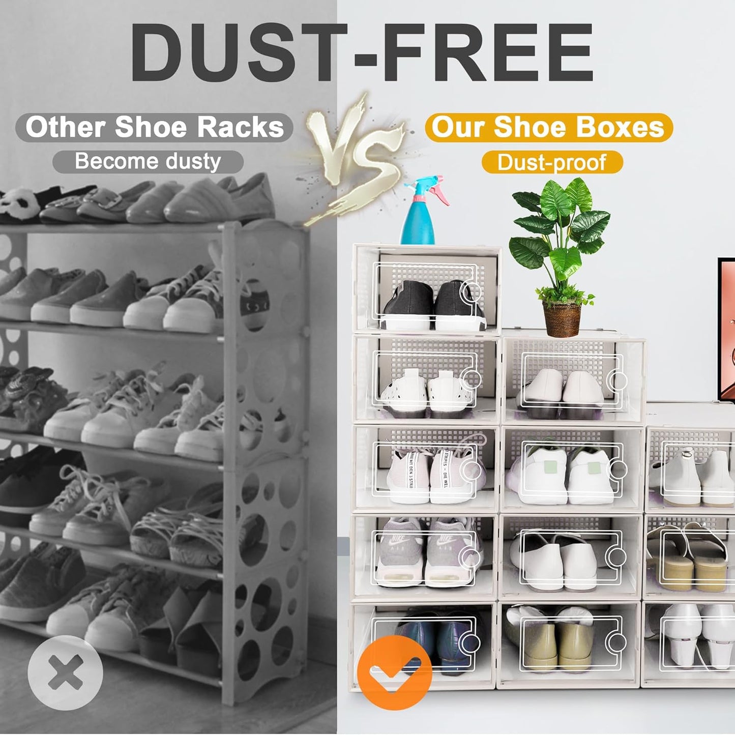 Kuject Large Shoe Organizers Storage Boxes for Closet, 12 Pack Clear Plastic Stackable Storage Bins