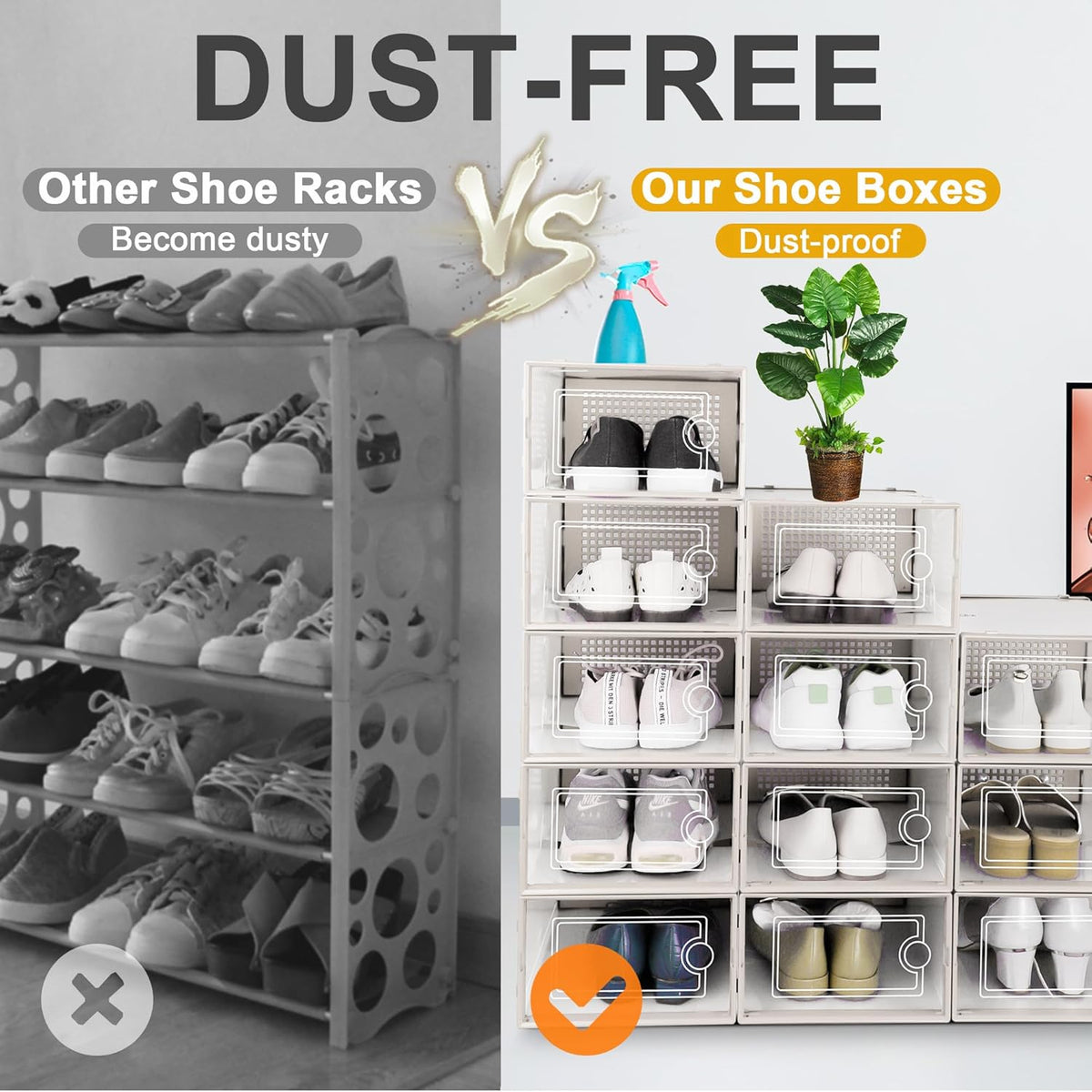 Kuject Large Shoe Organizers Storage Boxes for Closet, 12 Pack Clear Plastic Stackable Storage Bins