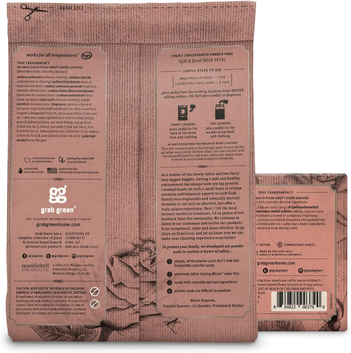 Grab Green Stoneworks Laundry Detergent Pods and Dryer Sheet Bundle (Rose Petal, 80 Count (Pack of