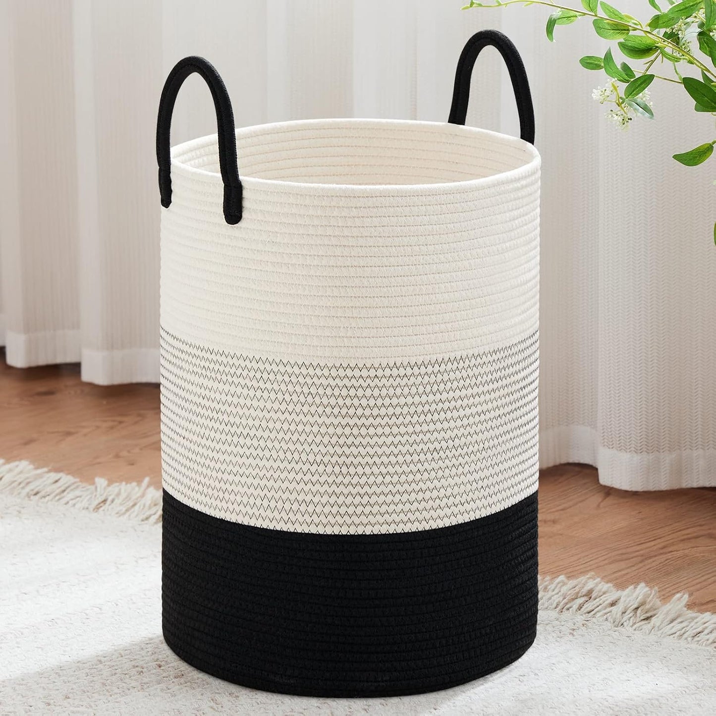 VIPOSCO Large Laundry Hamper, Tall Woven Rope Storage Basket for Blanket, Toys, Dirty Clothes in