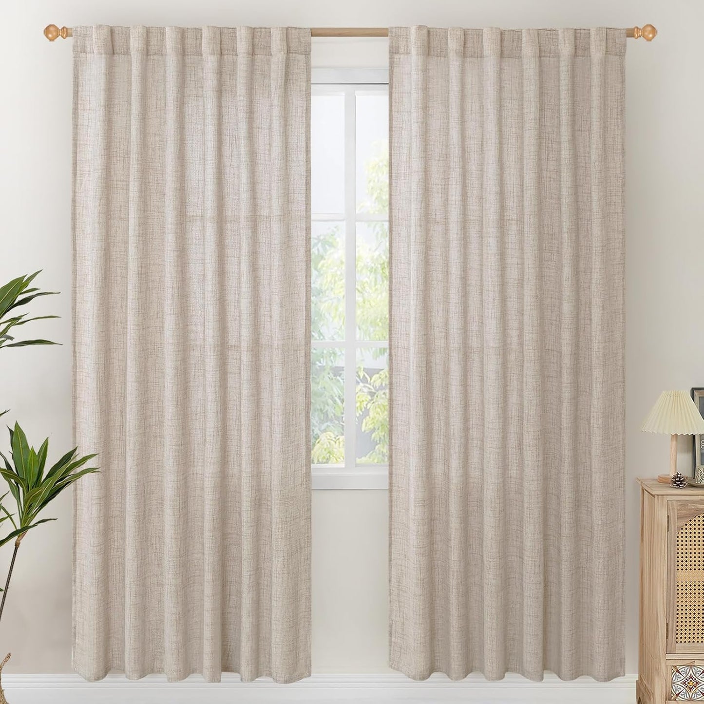 YoungsTex Linen Semi Sheer Curtains 78 Inch Length for Living Room, Light Filtering Window