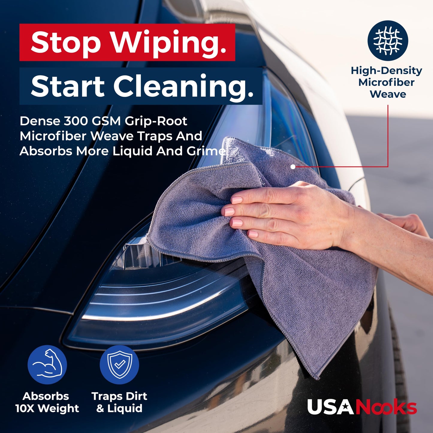 USANOOKS Microfiber Cleaning Cloth Grey - 12 Pcs (12.5"x12.5") - High Performance - 1200 Washes
