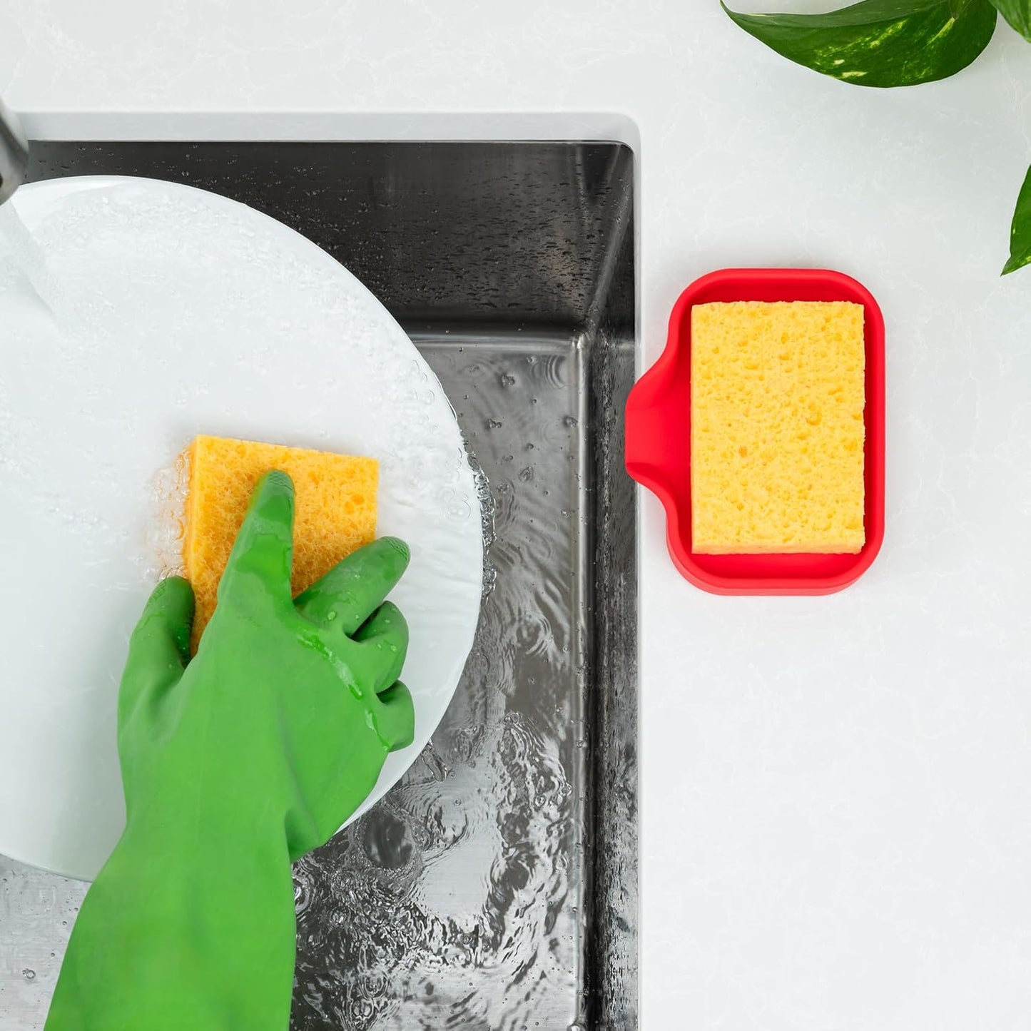 Zulay Small Silicone Sponge Holder (4.9x3.3”) – Space-Saving Sink Organizer Tray for Sponge, Soap