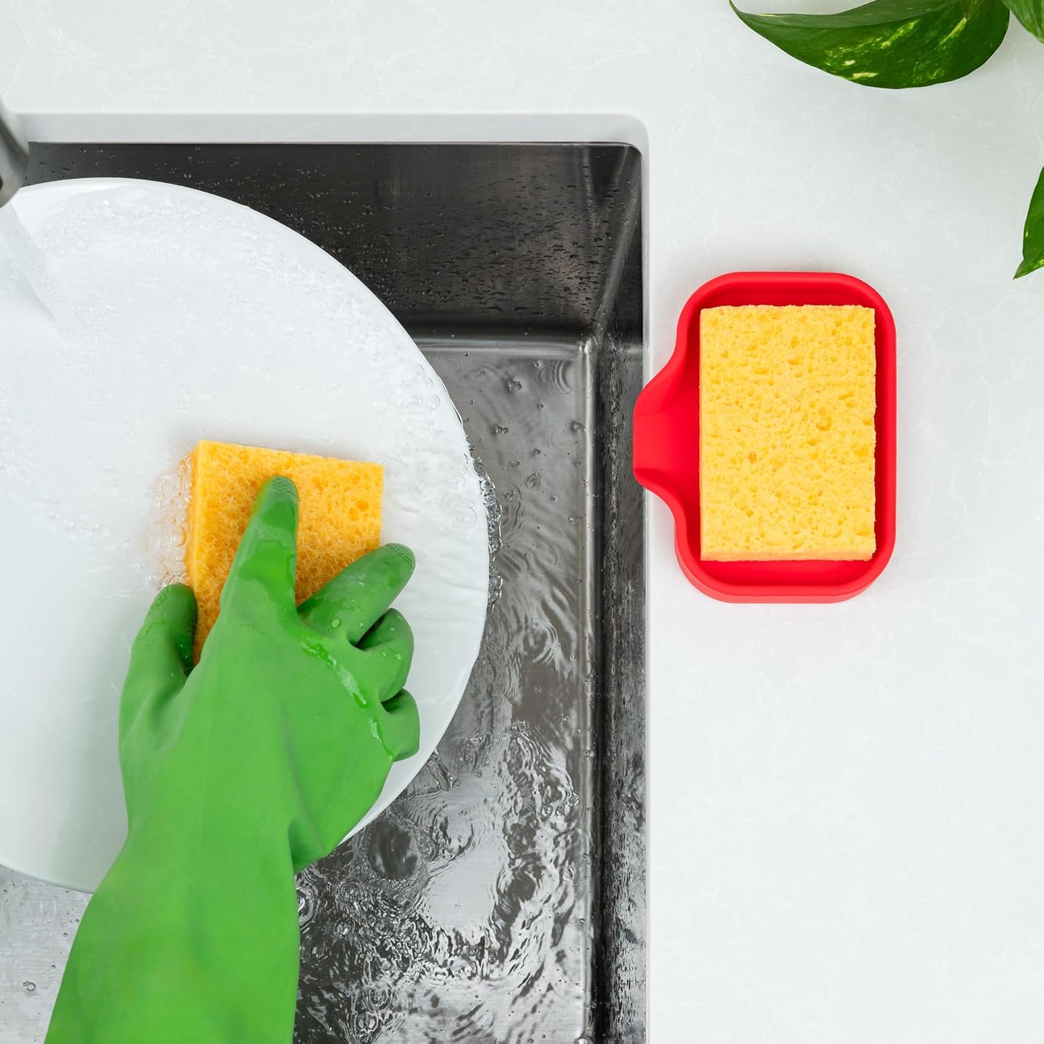 Zulay Small Silicone Sponge Holder (4.9x3.3”) – Space-Saving Sink Organizer Tray for Sponge, Soap