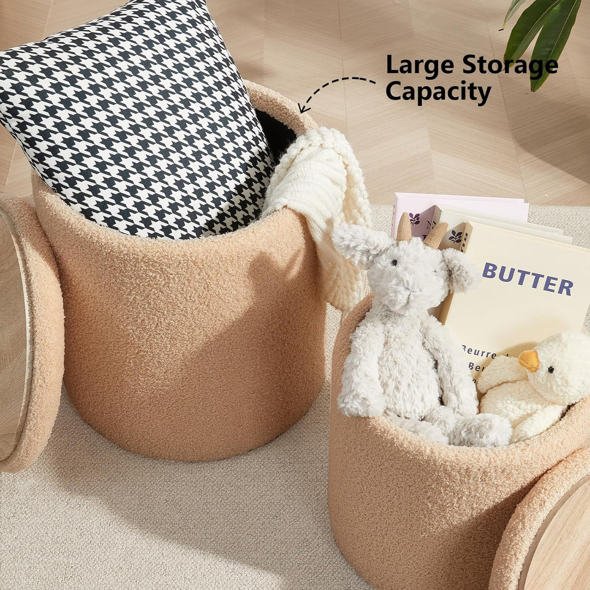 Boucle Round Ottoman with Storage Set of 2,Small Foot Stool Ottoman for Living Room, Small Coffee
