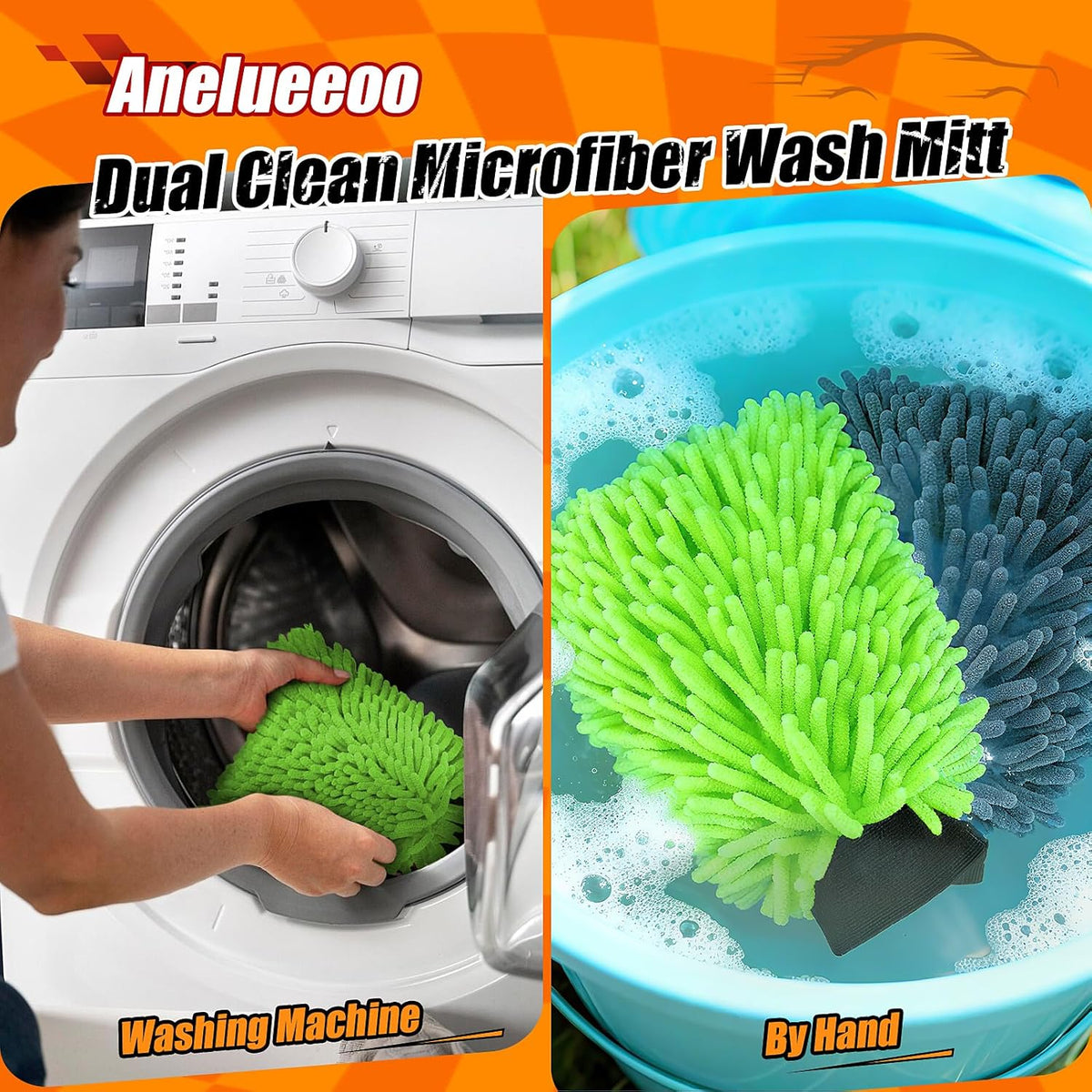 Car Wash Mitt Microfiber, Premium Chenille Microfiber Wash Car Mitts Sponge Scratch Free &