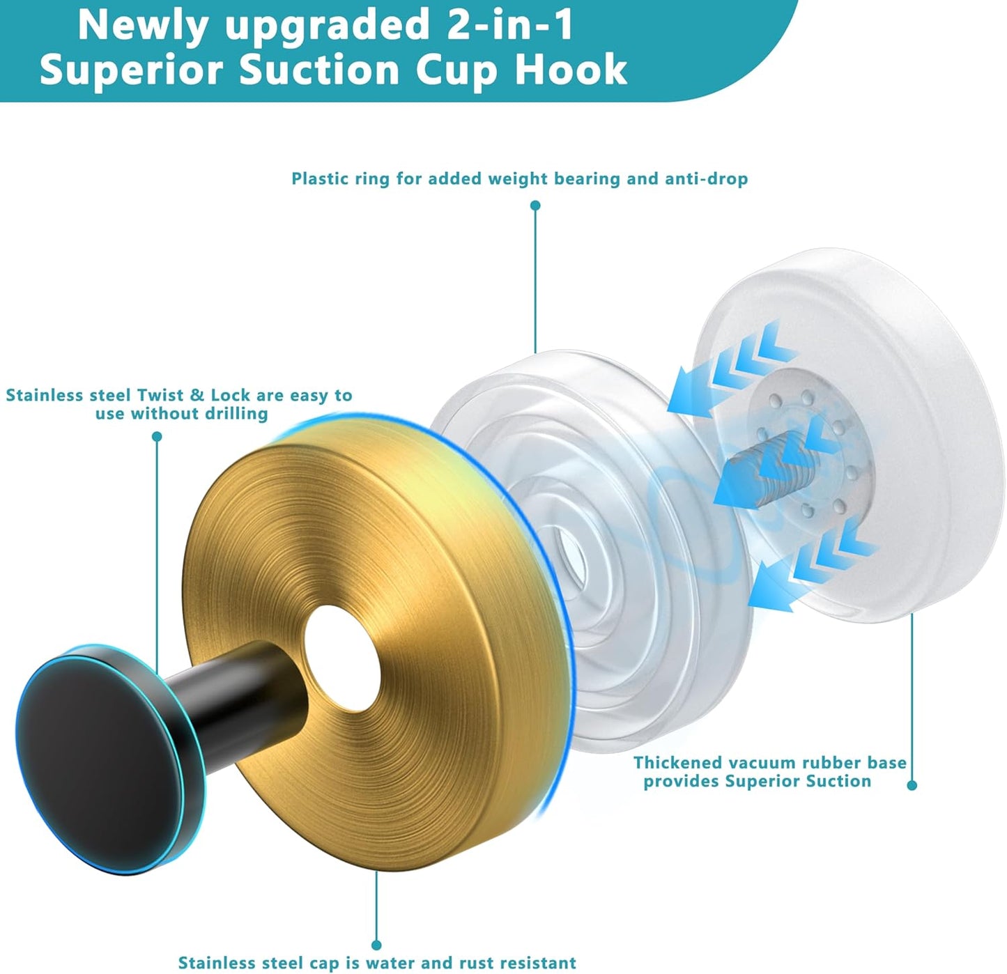 Suction Cup Hooks for Shower,Wreath Hanger for Front Door,Removable No Drill Towel Loofah