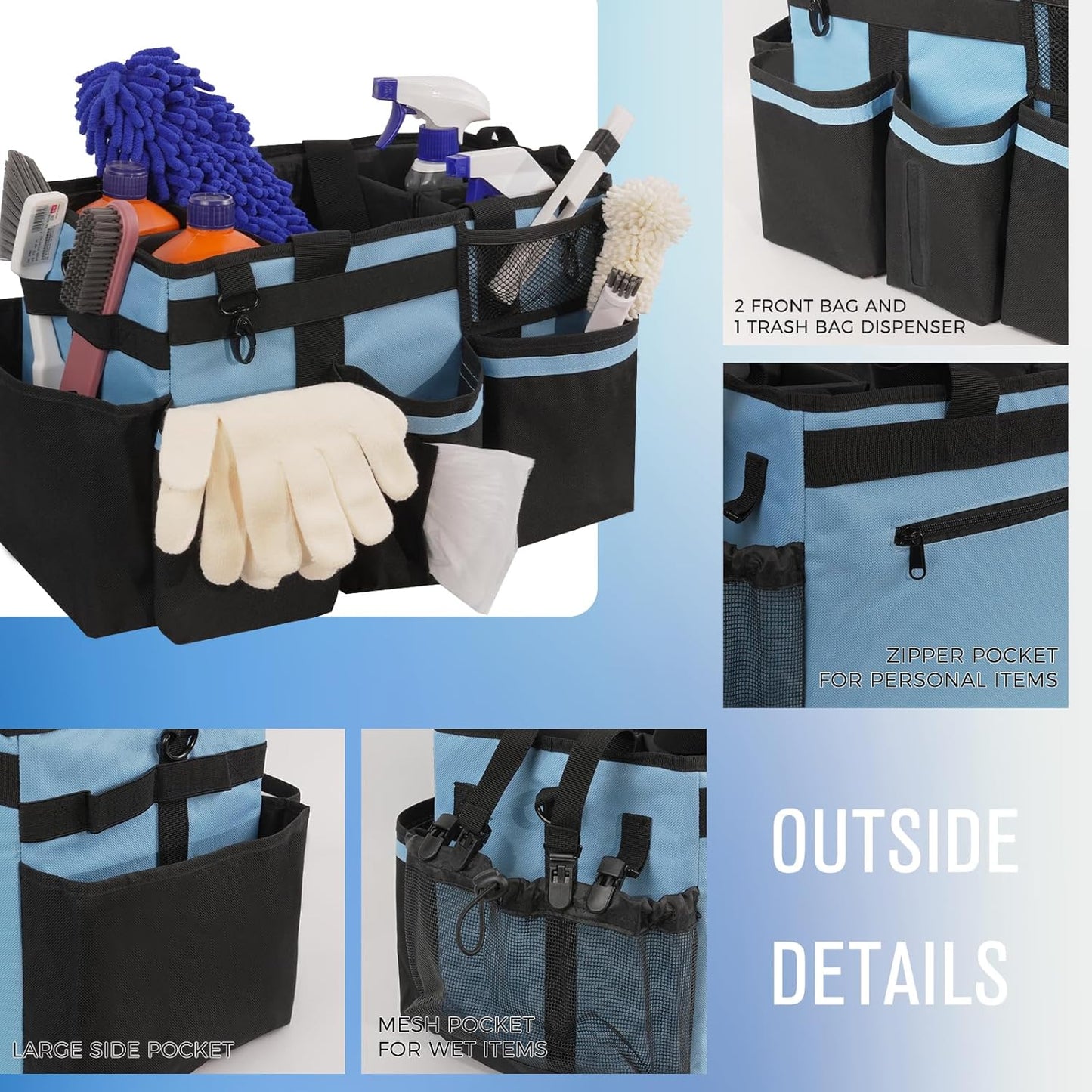 Wearable Cleaning Caddy, Cleaning Caddy Supplies Organizer with Handle & Shoulder Straps for