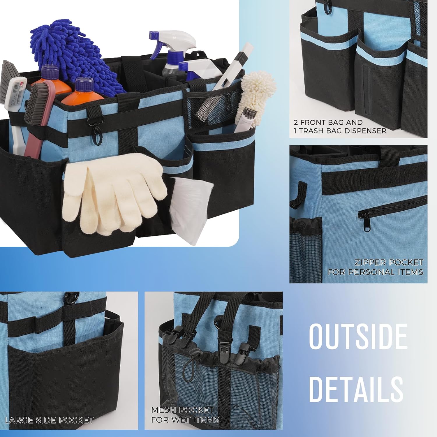 Wearable Cleaning Caddy, Cleaning Caddy Supplies Organizer with Handle & Shoulder Straps for