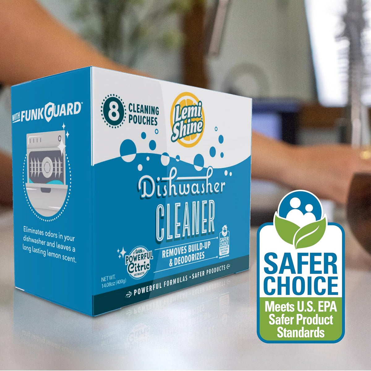 Lemi Shine Natural Dishwasher Cleaner - Hard Water Citric Acid Cleaning Powder - Lemon Scented