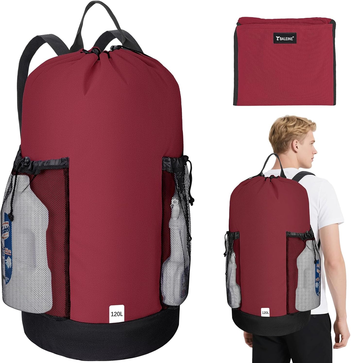 BALEINE 120L Laundry Bag Backpack, 900D Oxford Fabric Large Travel Laundry Bags with Shoulder