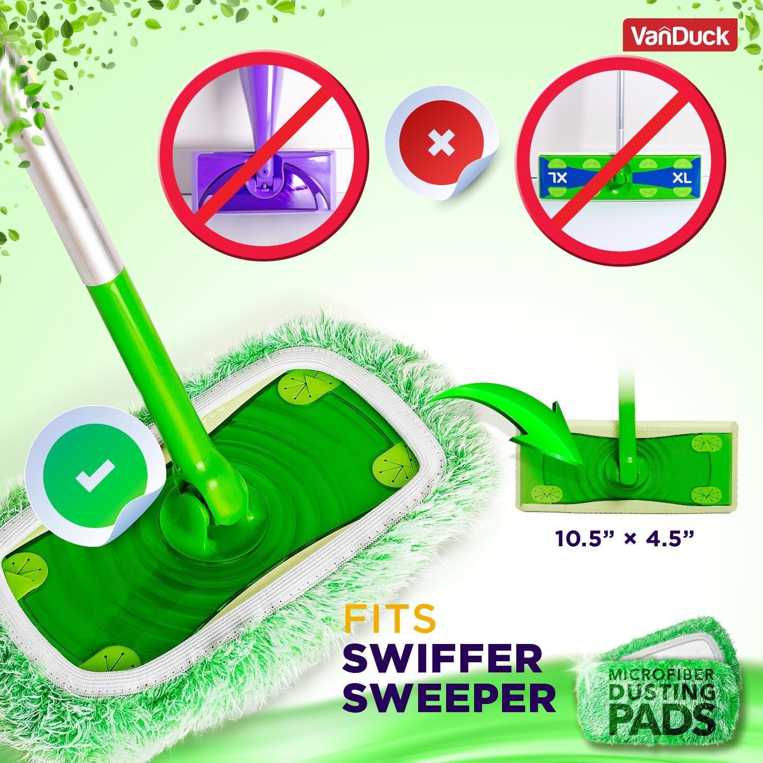 VanDuck Floor Duster Refill Compatible with Swiffer Sweeper Mop (2 Pack) - Microfiber Pet Heavy
