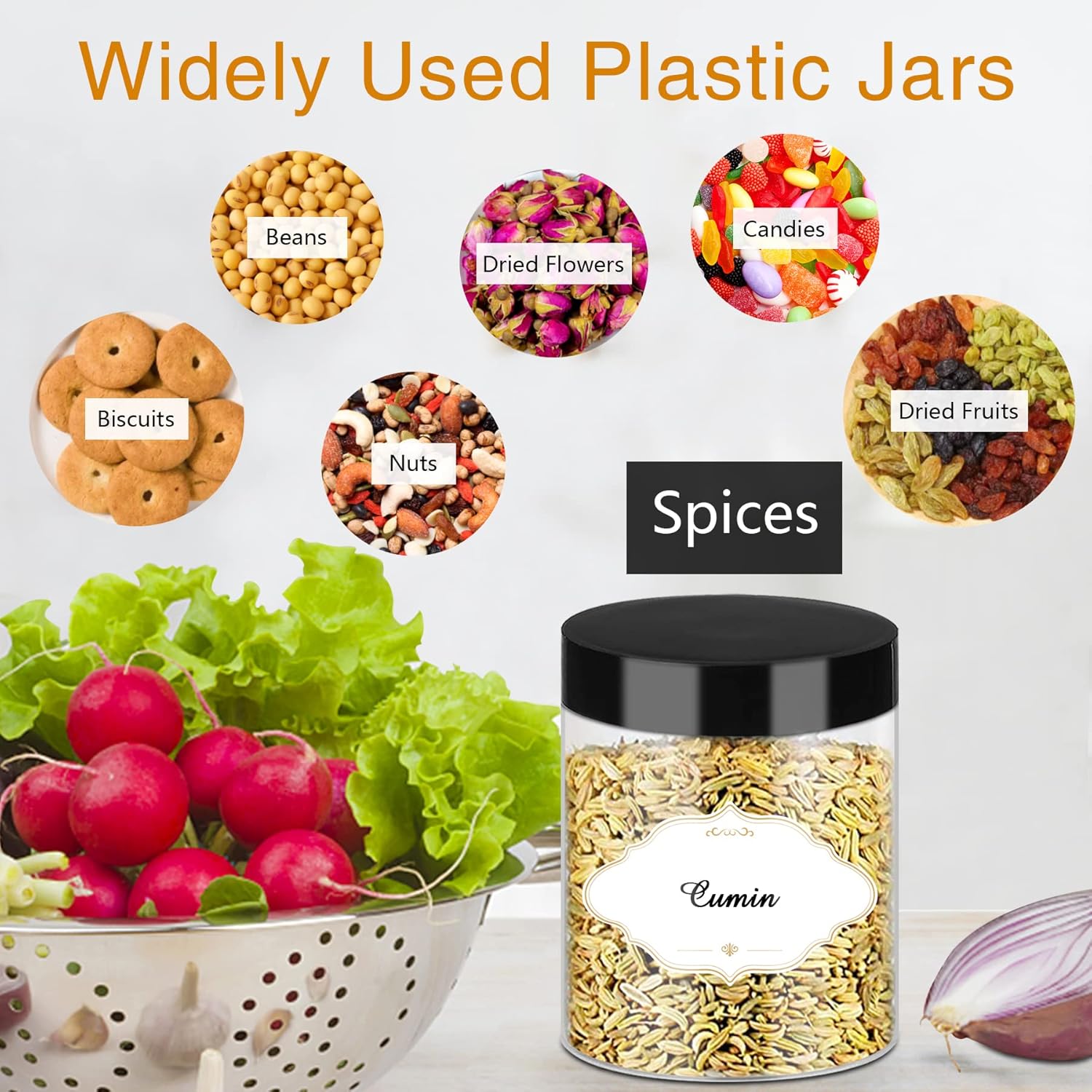 8 OZ Plastic Jars with Lids, Slime Containers with Lids 48 Pcs Airtight Round Plastic Storage Jars