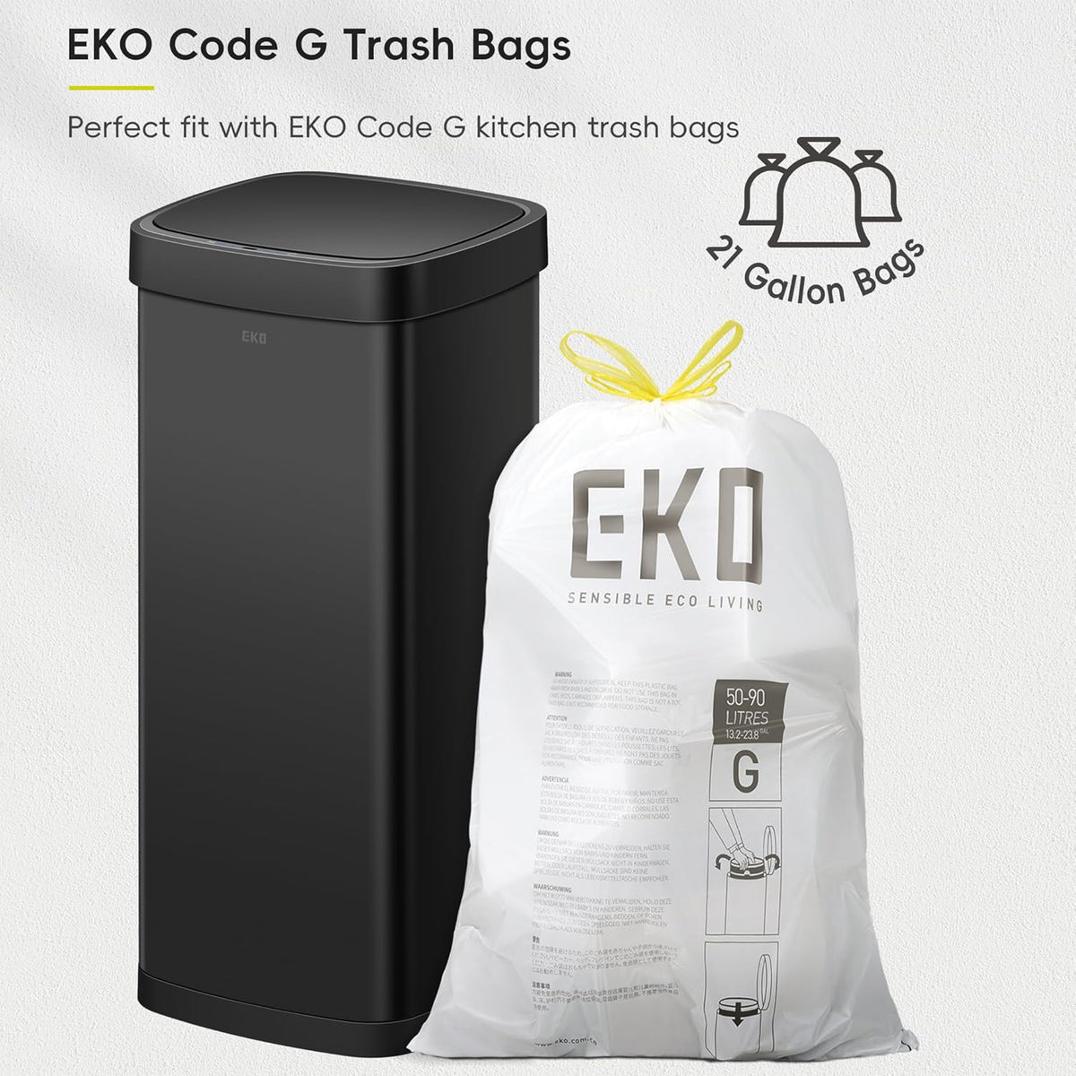 EKO EcoSmart 80L / 21.1 Gallon Motion Sensor Trash Can – Tall, Large Touchless Automatic Kitchen