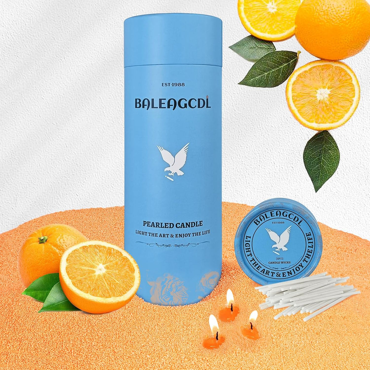 Orange Scented Pearled Candle 18oz Luxury Sand Candle Granulated Wax - 30 Cotton Wicks - Wax for
