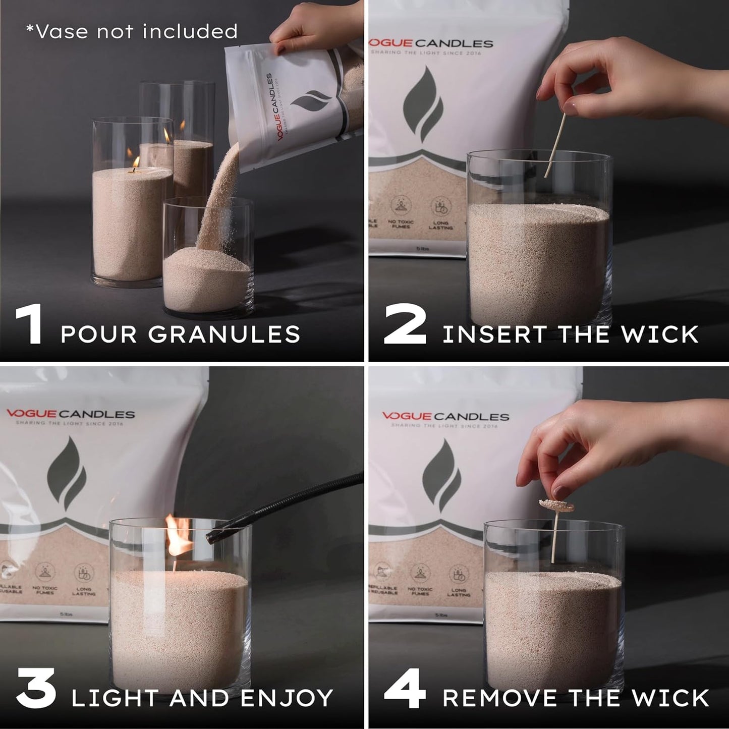 Vogue Candles 5LB Candle Sand with 50 Wicks | Bulk Refillable Plant-Based Granules for Custom