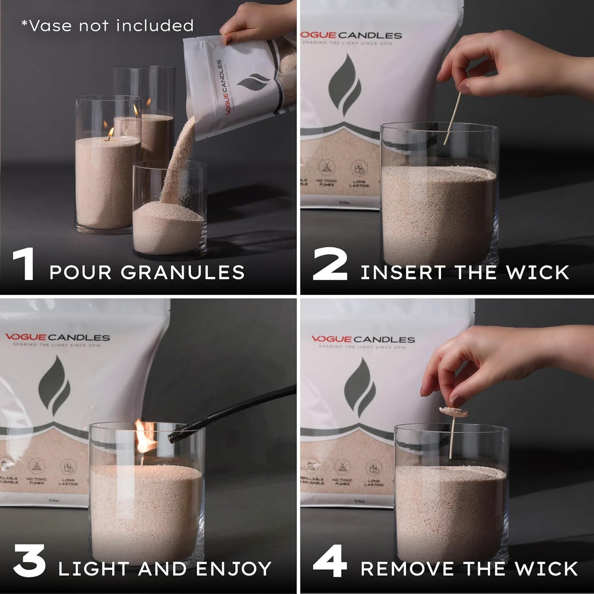 Vogue Candles 5LB Candle Sand with 50 Wicks | Bulk Refillable Plant-Based Granules for Custom