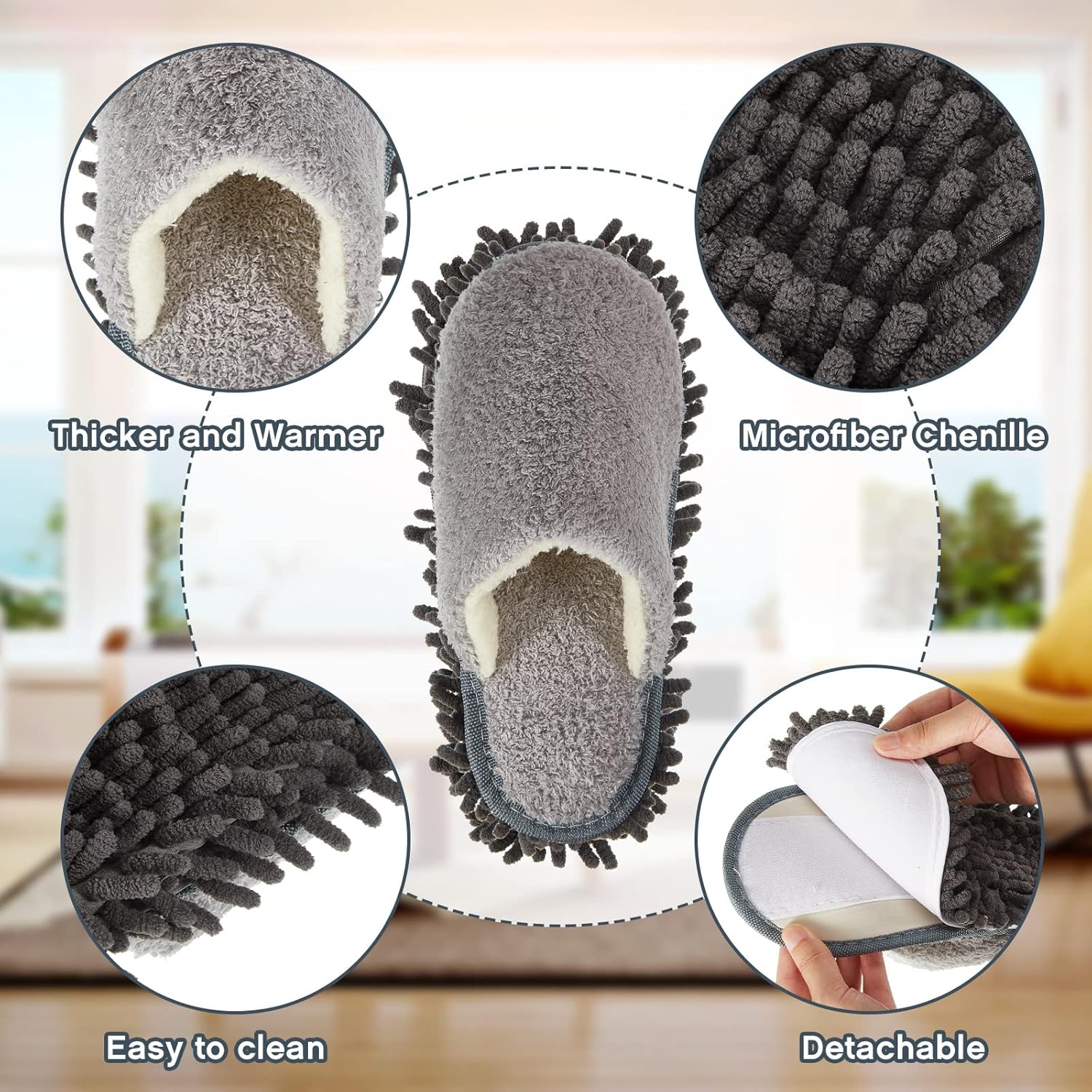 Jecery 2 Pair Microfiber Slippers Floor Cleaning Chenille Mop Slippers Base Board Cleaner Household