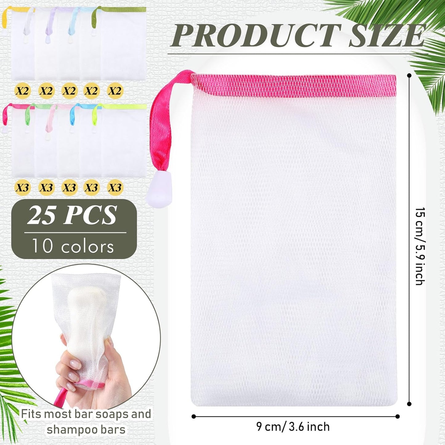 Sunnyray 25 Pcs 10 Colors Soap Bag Soft Handmade Soap Bubble Mesh Bags Exfoliating Mesh Pouch with